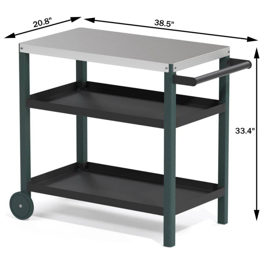 Dark Green HDPE Outdoor Kitchen Cart Trolley BBQ Stand Grill Cart with Stai