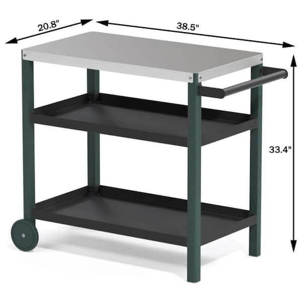 Unbranded Dark Green HDPE Outdoor Kitchen Cart Trolley BBQ Stand Grill Cart with Stainless Steel Tabletop