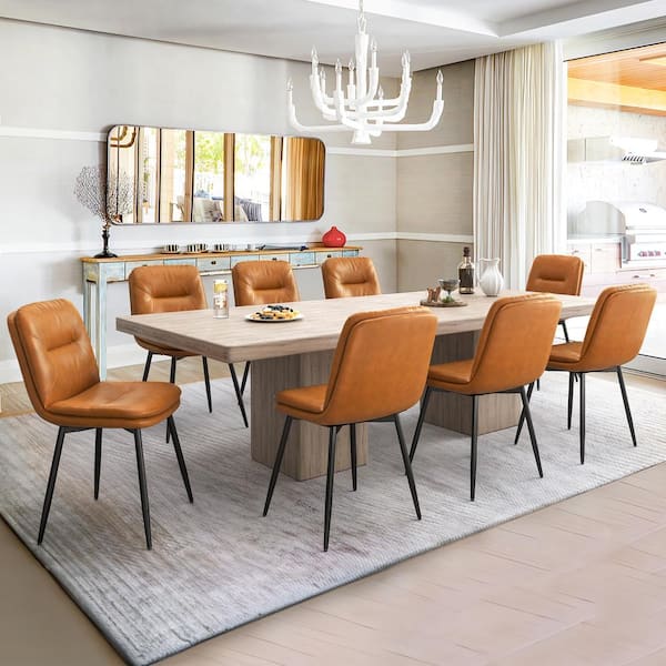 LUE BONA 18 Metal Frame Whiskey Brown Faux Leather Upholstered