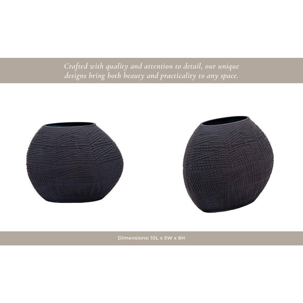 Black Textured Glass 8" Vase for Table Centerpieces