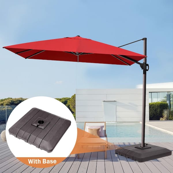 12 ft. x 9 ft. Outdoor Aluminum Cantilever Offset Tiltable 360° Rotation Patio Umbrella in Red with 240 lbs. Stand