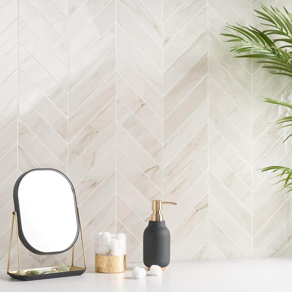 Dolomite Snow Polished Porcelain Marble Look Mosaic Tile