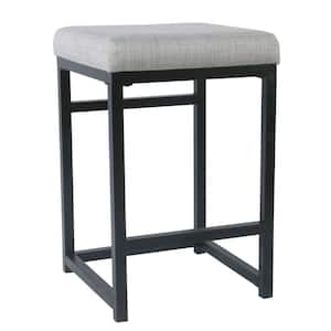 19 in. Gray and Black Low Back Metal Frame Counter Stool with Fabric Seat
