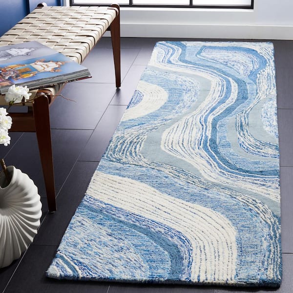 Soho 2 ft. x 8 ft. Blue/Ivory Marble Runner Rug