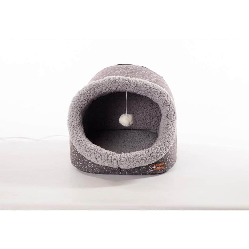 Small Gray Heated Fleece Cat Cave Bed
