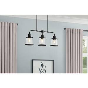 Rigby 3-Light Matte Black Linear Dining Room Chandelier, Farmhouse Kitchen Island Pendant Light