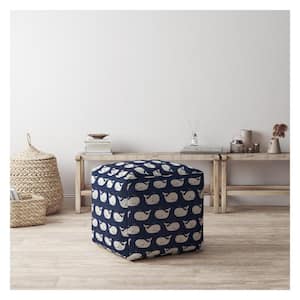 Charlie Blue And Grey Twill Square Pouf Cover Only