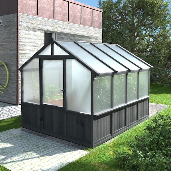 VEIKOUS 8 ft. x 8 ft. Cedar Wood Black Greenhouse Polycarbonate