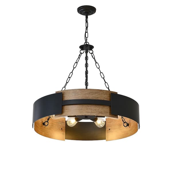BAOURE 6-Light Black Metal Wood Grain...