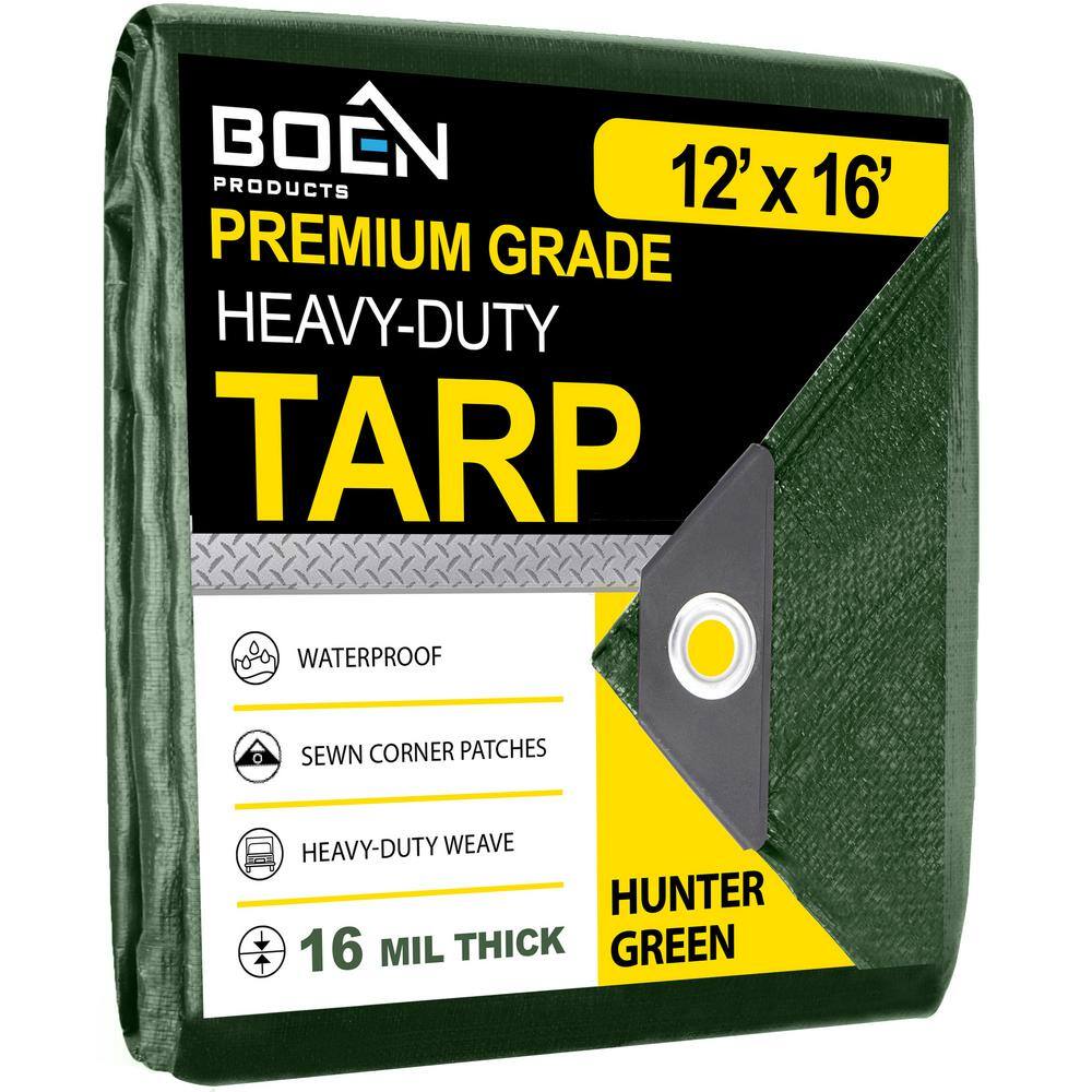 12 ft. x 16 ft., Green Ultra Heavy-Duty 16 Mil Thick Hunter Tarp Cover, Wat