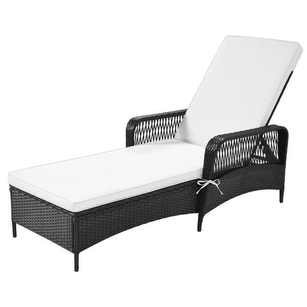 Cesicia 1-Piece Wicker Outdoor Chaise Lounge with Beige Cushions and Adjustable Backrest