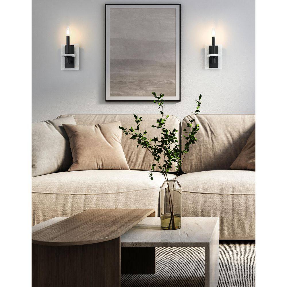 Kaden 1 Light Matte Black Wall Sconce with Alabaster Stone Shade price history on PriceWatchPro