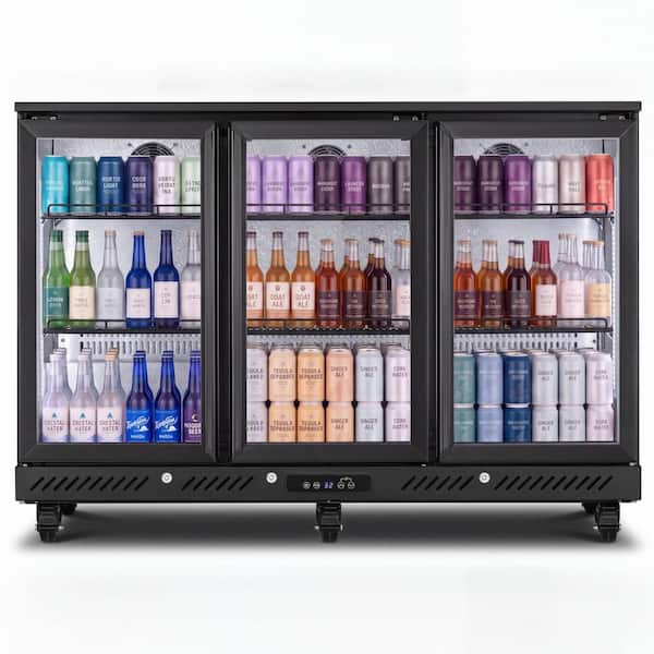 54 in. W 10 cu. ft. Commercial 3-Glass Door Back Bar Cooler Refrigerator with LED Lighting in Black