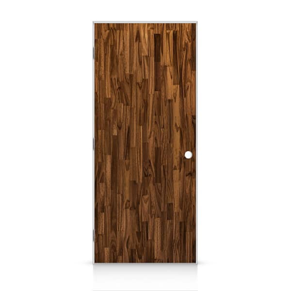 CALHOME 26 in. x 80 in. Flush Right-Handed Hollow-Core Walnut Stained Smooth Pine Wood Single Prehung Interior Door