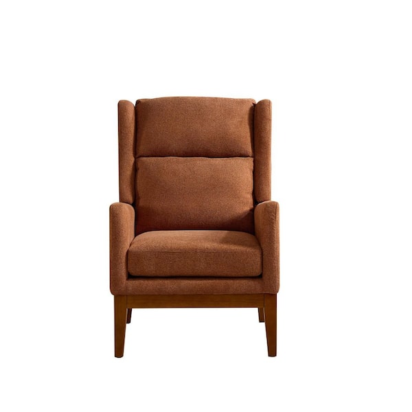 Brown Wood Outdoor Lounge Chair with Orange Cushion