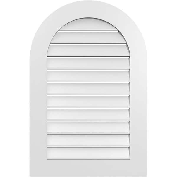 Ekena Millwork 24 in. x 36 in. Round Top White PVC Paintable Gable Louver Vent Functional
