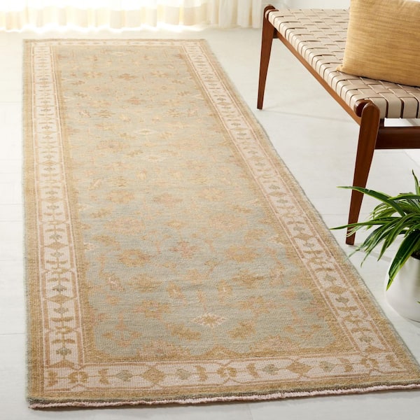 Oushak 3 ft. x 10 ft. Soft Green/Ivory Oriental Runner Rug