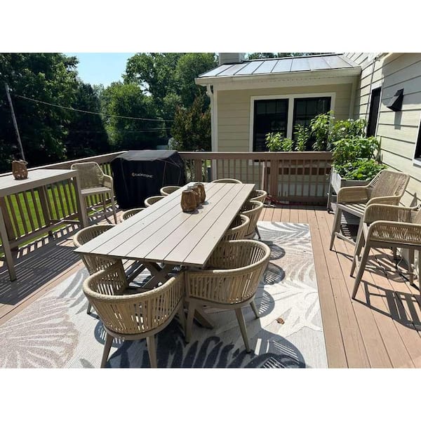11 Piece Aluminum All-Weather PE Rattan Rectangular Outdoor Dining Set with Cushion, Champagne