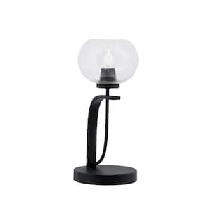Olympia 15.25 in. Matte Black Piano Desk Lamp with Clear Bubble Glass Shade