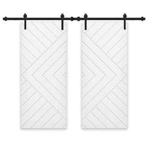 Chevron Arrow 48 in. x 84 in. Fully Assembled White Stained MDF Double Sliding Barn Door With Hardware Kit