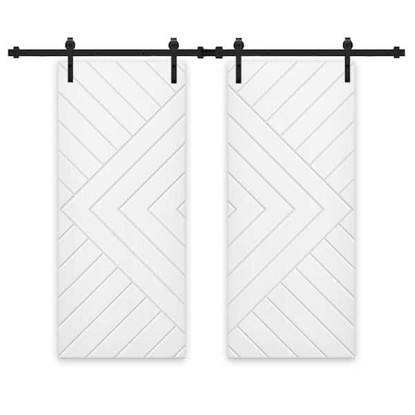 CALHOME Chevron Arrow 72 in. x 84 in. Fully Assembled White Stained MDF Double Sliding Barn Door with Hardware Kit