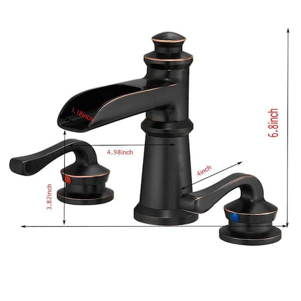 8 in. Widespread Double-Handle Bathroom Waterfall Brass Low-Arc Sink Faucet with Pop-Up Drain in Oil Rubbed Bronze