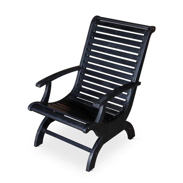 Cesicia Eucalyptus Wood Outdoor Chaise Lounge in Black