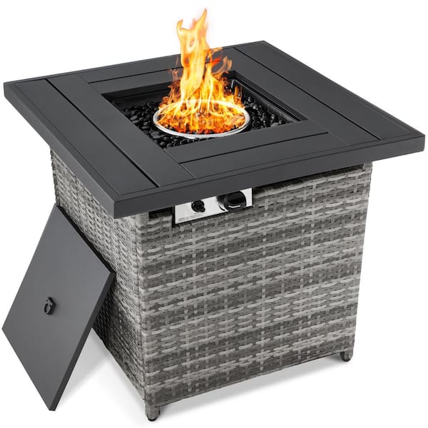 Best Choice Products 28 in. Ash Gray Square Wicker Outdoor Propane Gas Fire Pit Table w/ Faux Wood Tabletop