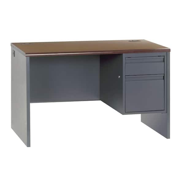Sandusky 800 Series Single Pedestal Steel Desk in Charcoal/Mahogany