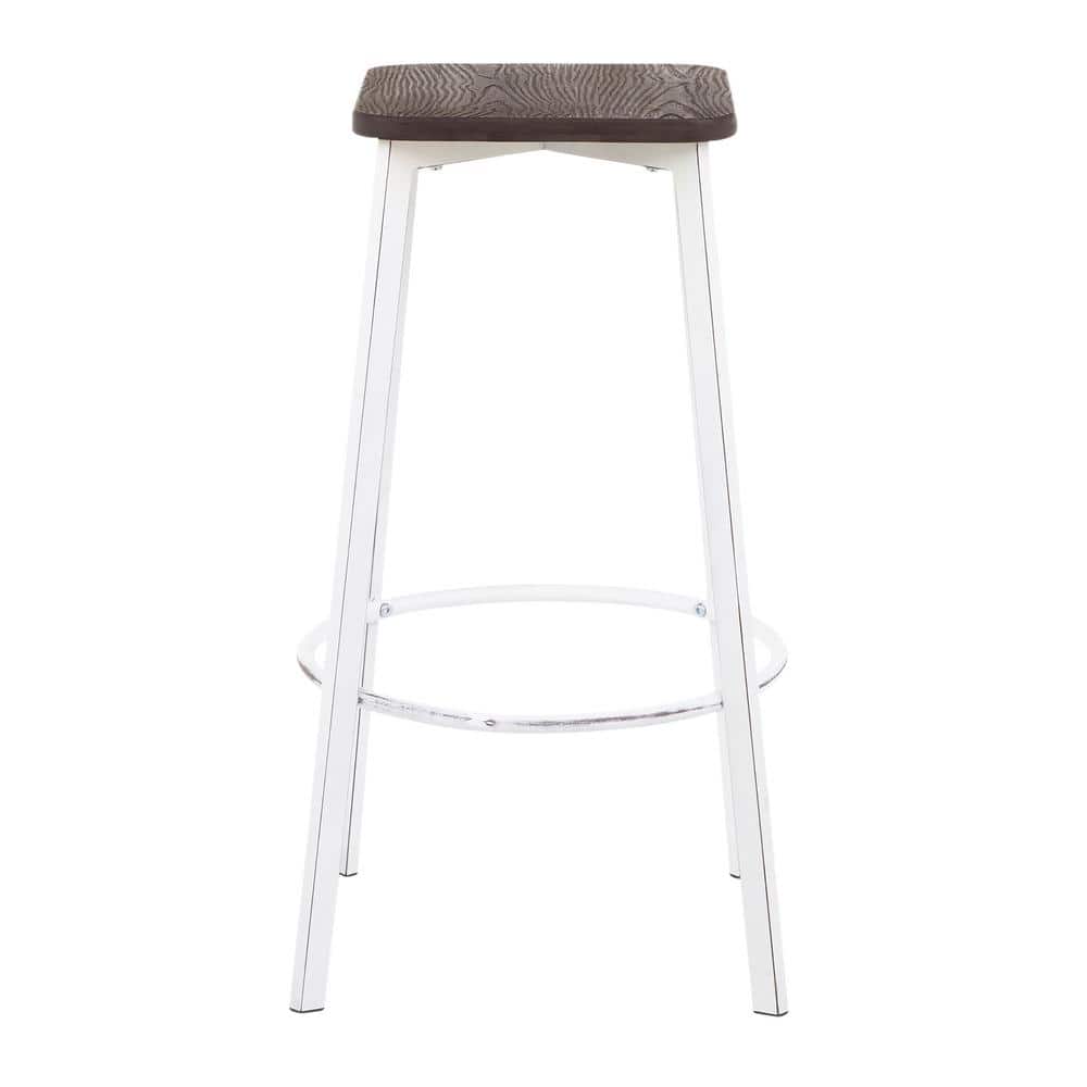 Vintage White & Espresso Industrial Backless Bar Stool