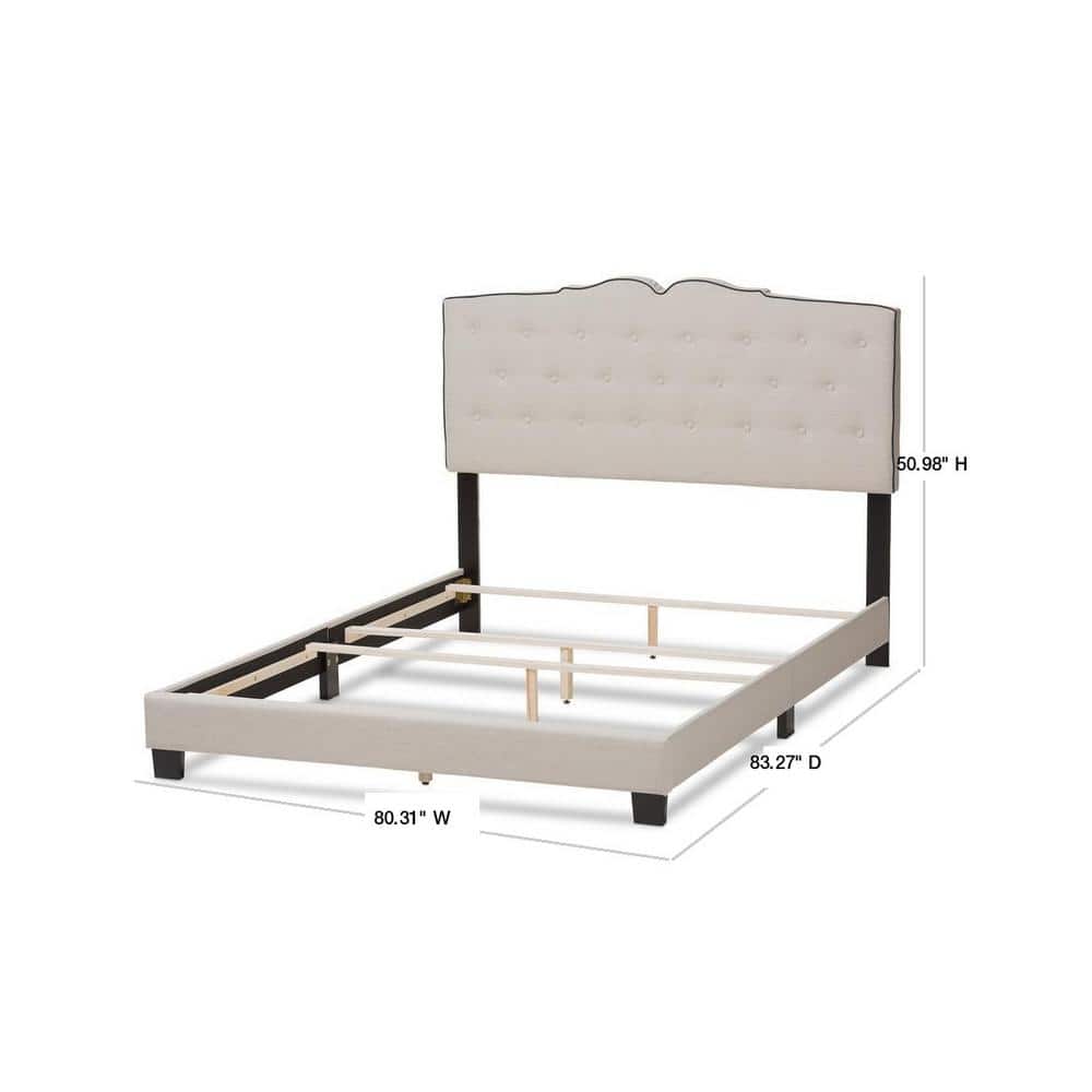 Vivienne King-Sized Light Beige Tufted Upholstered Bed with Wood Frame