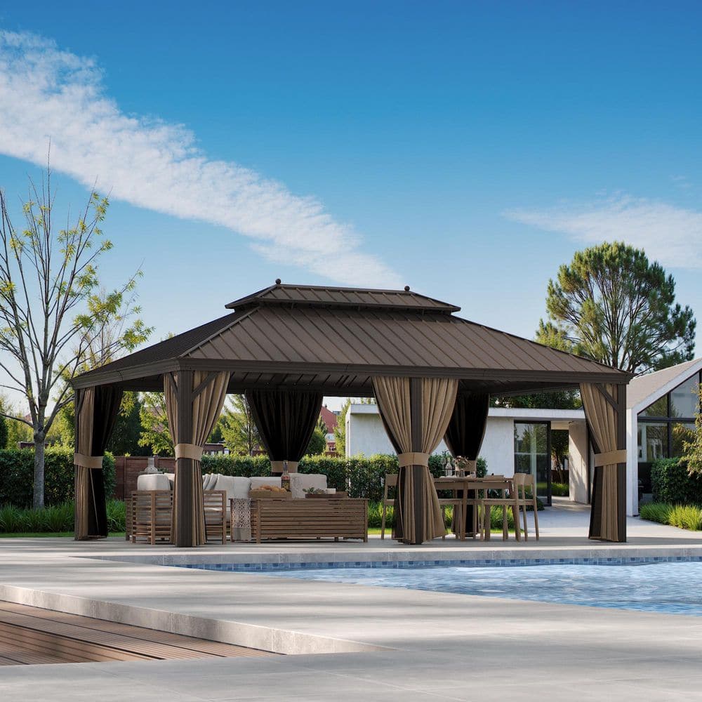 GAZEBEST 14 ft. x 20 ft. Double Galvanized Steel Roof Aluminum