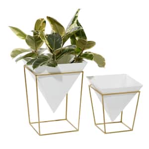 11 in. White Metal Contemporary Planter (2-Pack)