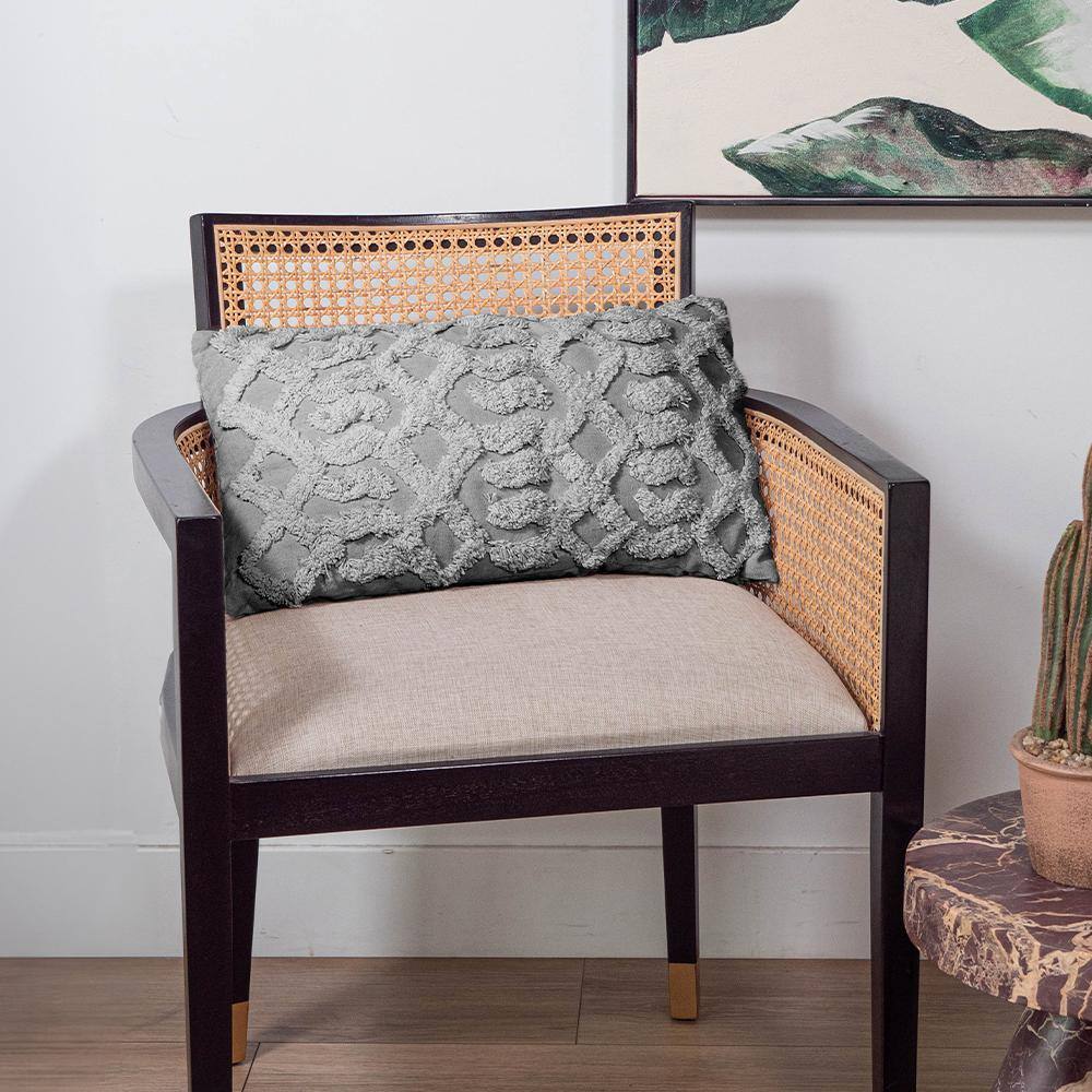 Gray Cotton Geometric Lumbar Throw Pillow Set