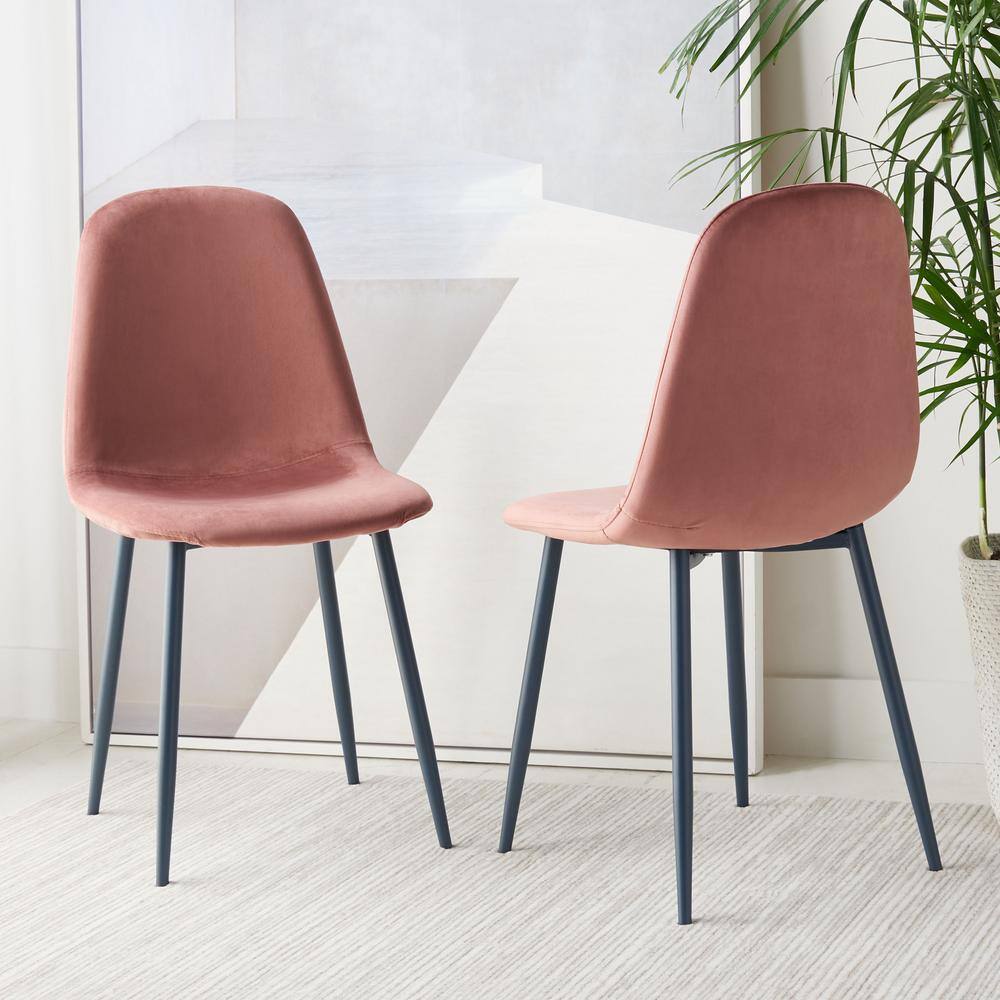 Set of 2 Pink and Dark Grey Upholstered Dining Chairs
