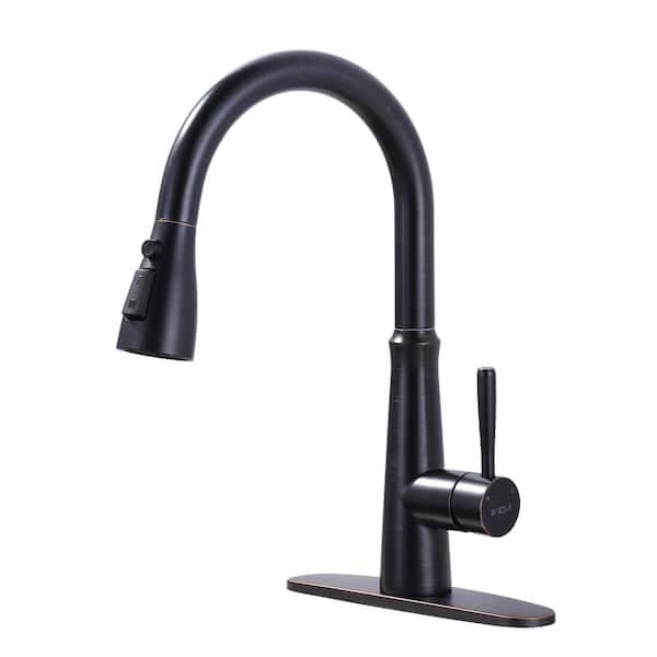 WOWOW Single Handle Pull Down Sprayer Kitchen Faucet with Advanced Spray, Pull Out Spray Wand in Oil Rubbed Bronze