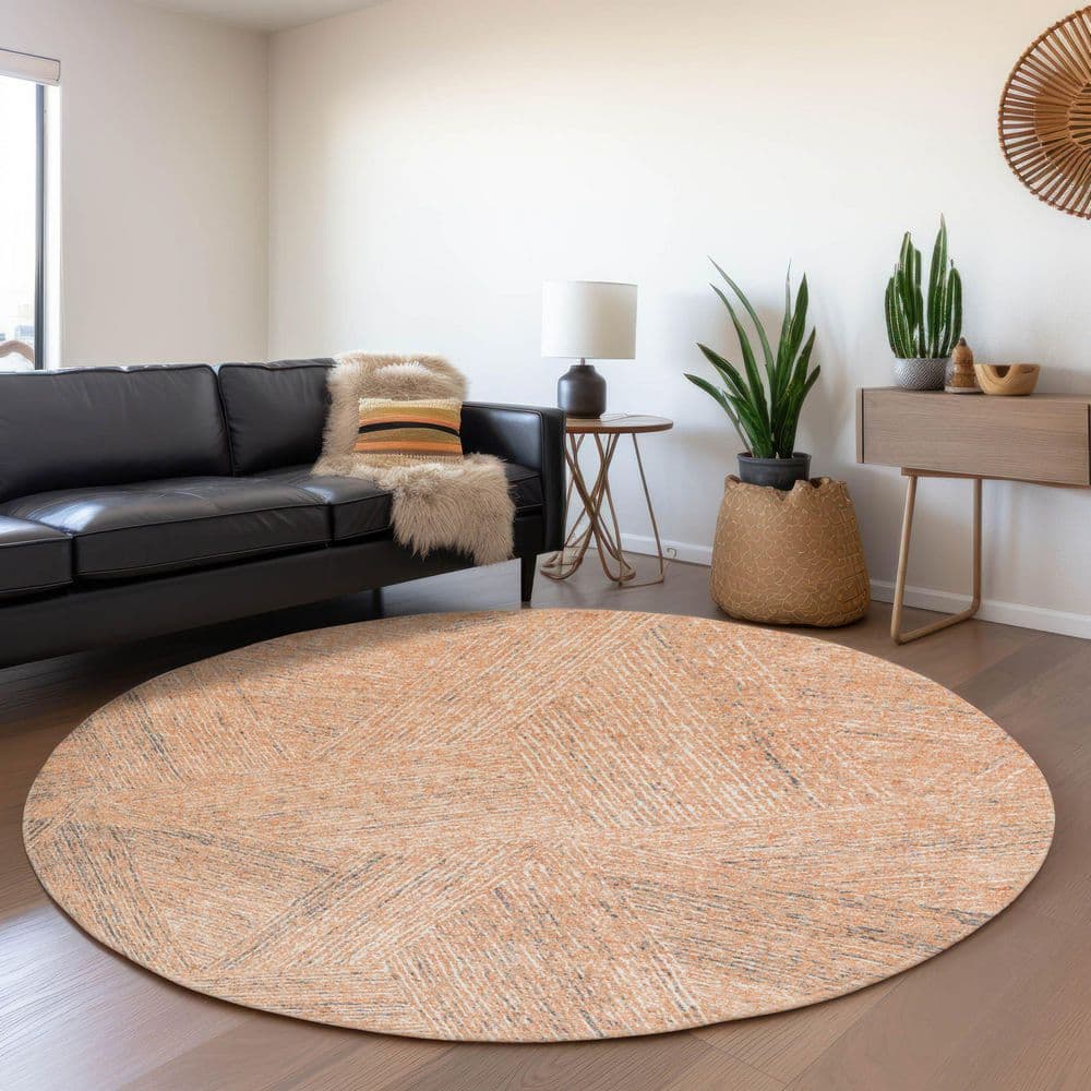 Mayfield Premium Machine Washable Abstract AMF991 Peach 8 ft. x 8 ft. Round Rug price history on PriceWatchPro