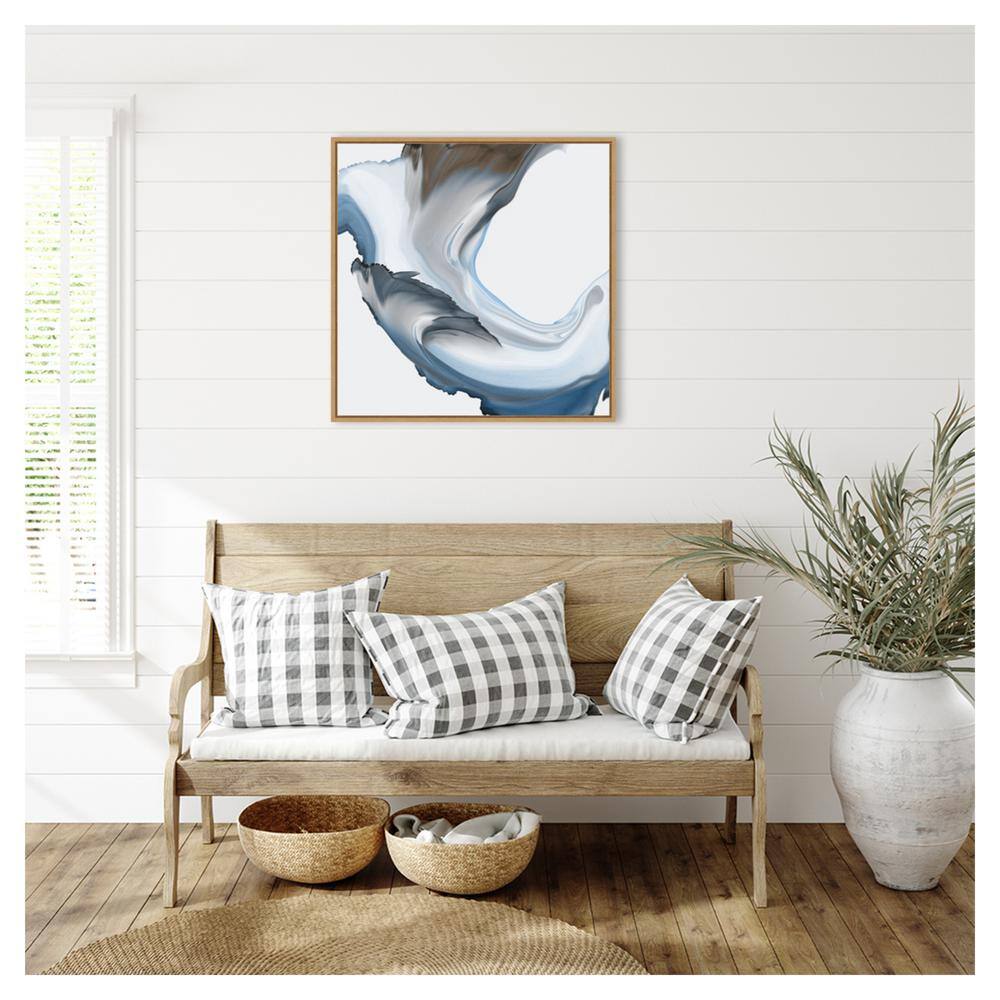 Liquid Blue Motion II Abstract Canvas Art with Maple Frame