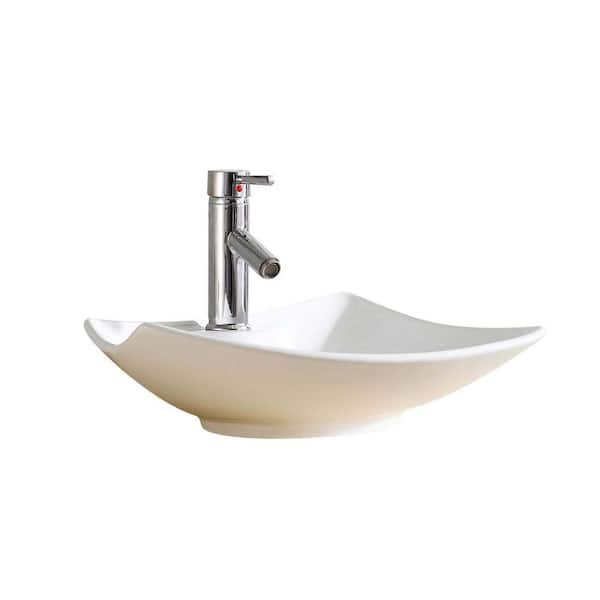 FINE FIXTURES 19" L in x 17" W in Modern White Vitreous China Rectangular Vessel Sink