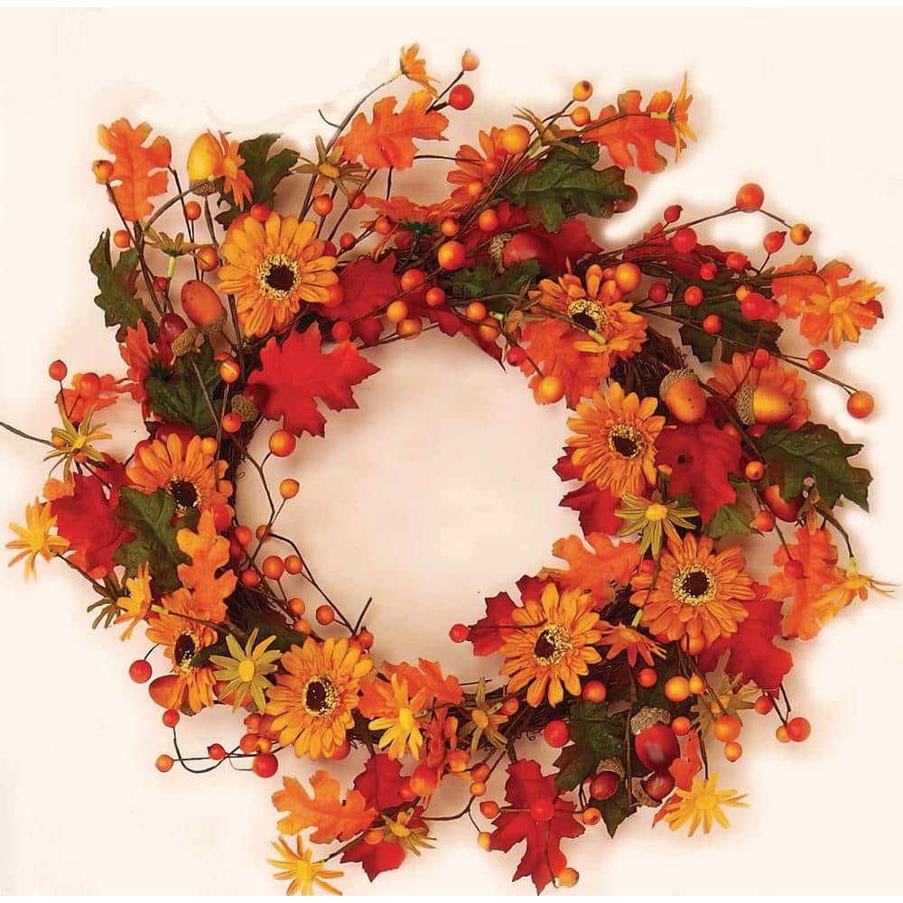 18 in. Artificial Sunflower and Acorn Wreath