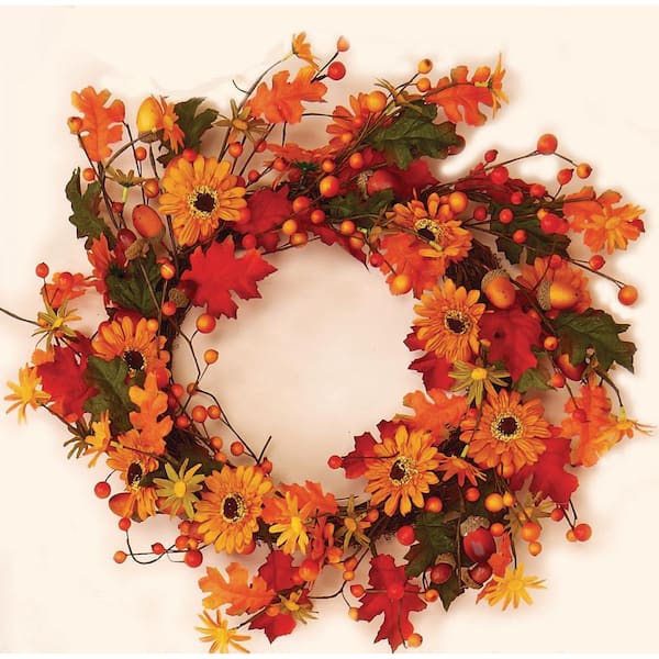 Unbranded 18 in. Artificial Sunflower and Acorn Wreath