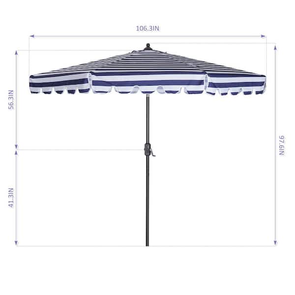 9 ft. Flap Market Outdoor Patio Umbrella in Blue and White