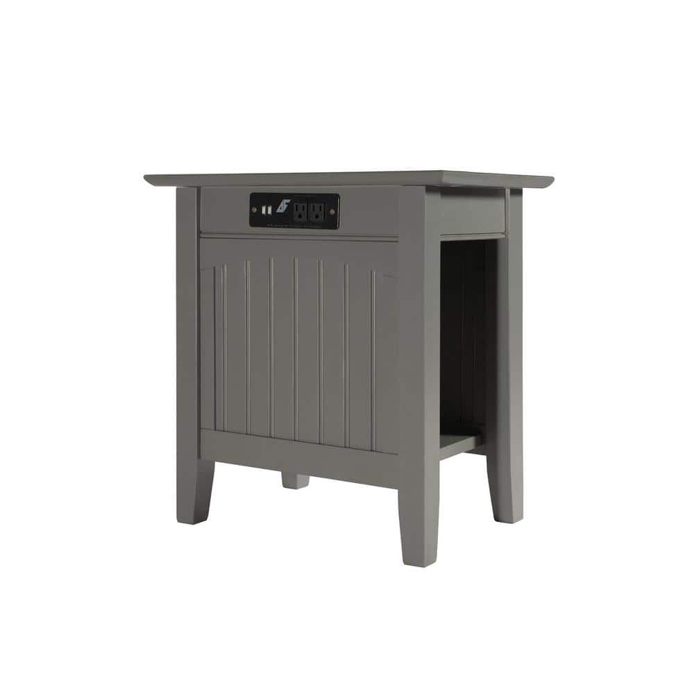 Gray Wood Chair Side Table with Charging Station