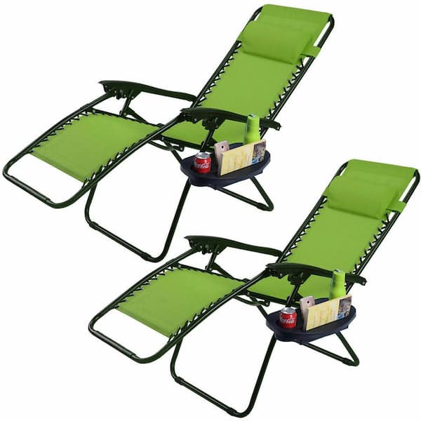 ANGELES HOME Zero Gravity Folding Outdoor Lounge Chair, 2-Piece, Green