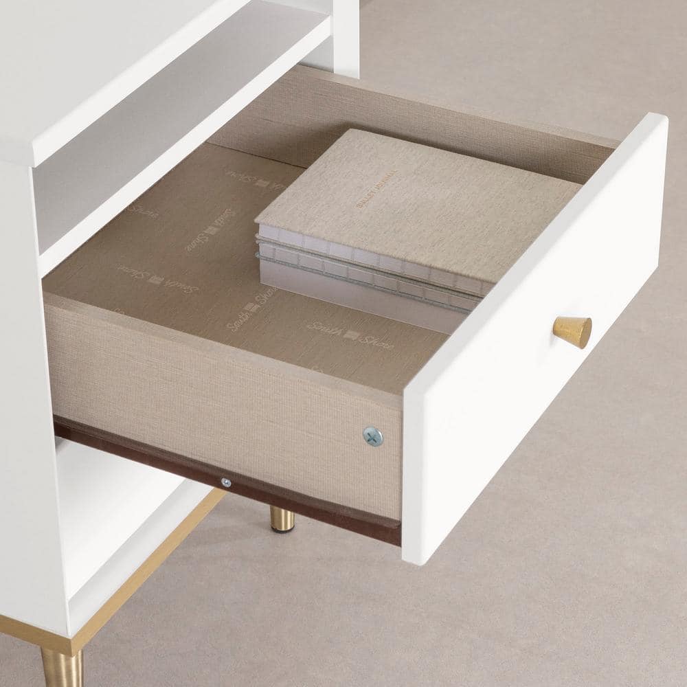 Dylane Mid-Century Glam 2-Drawer Nightstand in Pure White