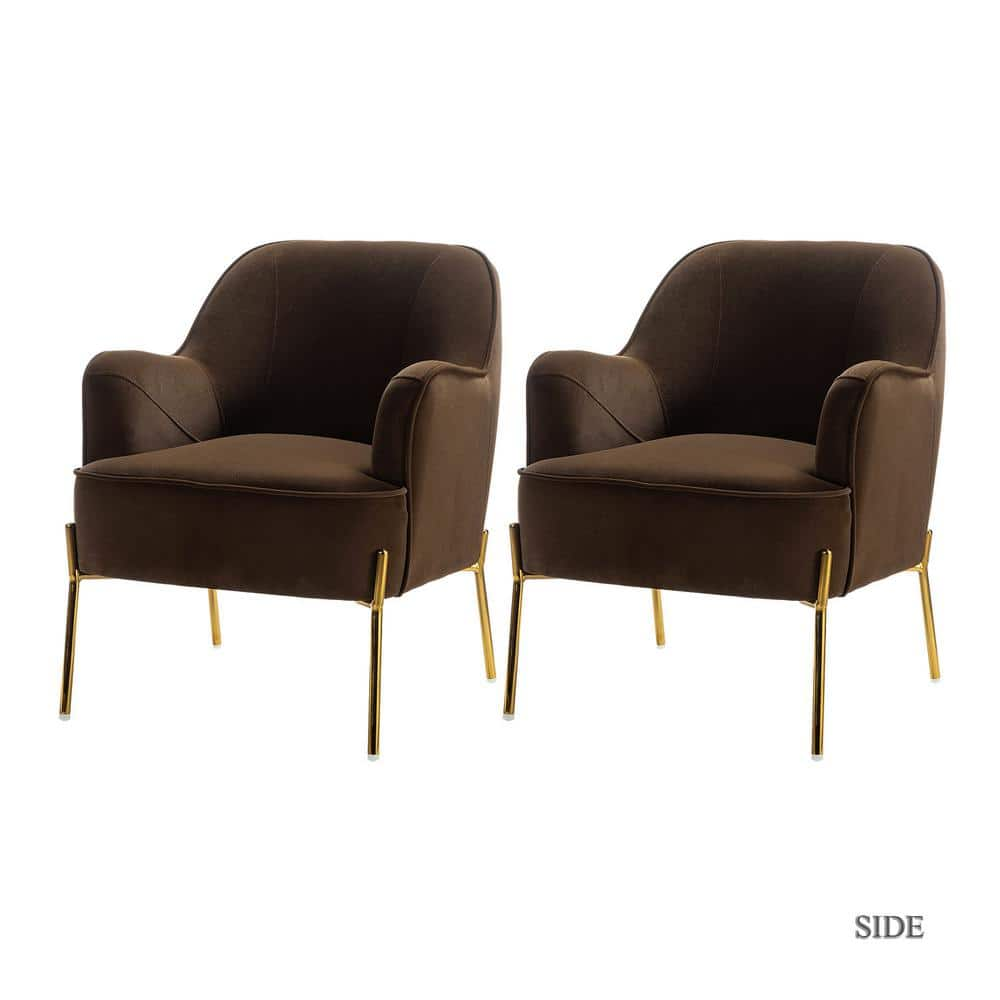 JAYDEN CREATION Nora Brown Gold Legs Accent Chair Set Of 2 CHM6154A   Brown Jayden Creation Accent Chairs Chm6154a Brown S2 64 1000 