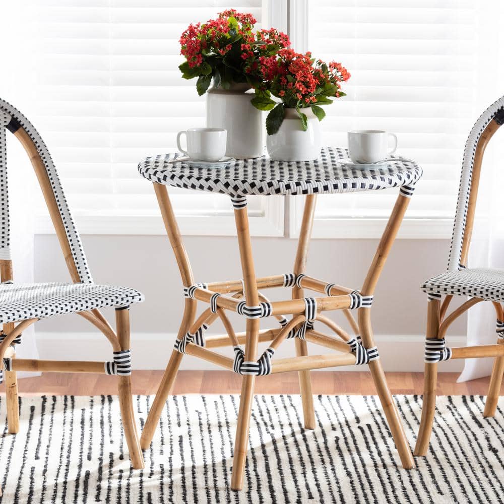 Round Black and White Rattan Cafe Dining Table