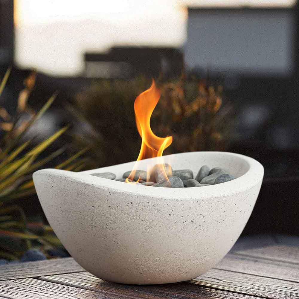White Concrete Tabletop Gel Fire Pit with StoneCast Finish