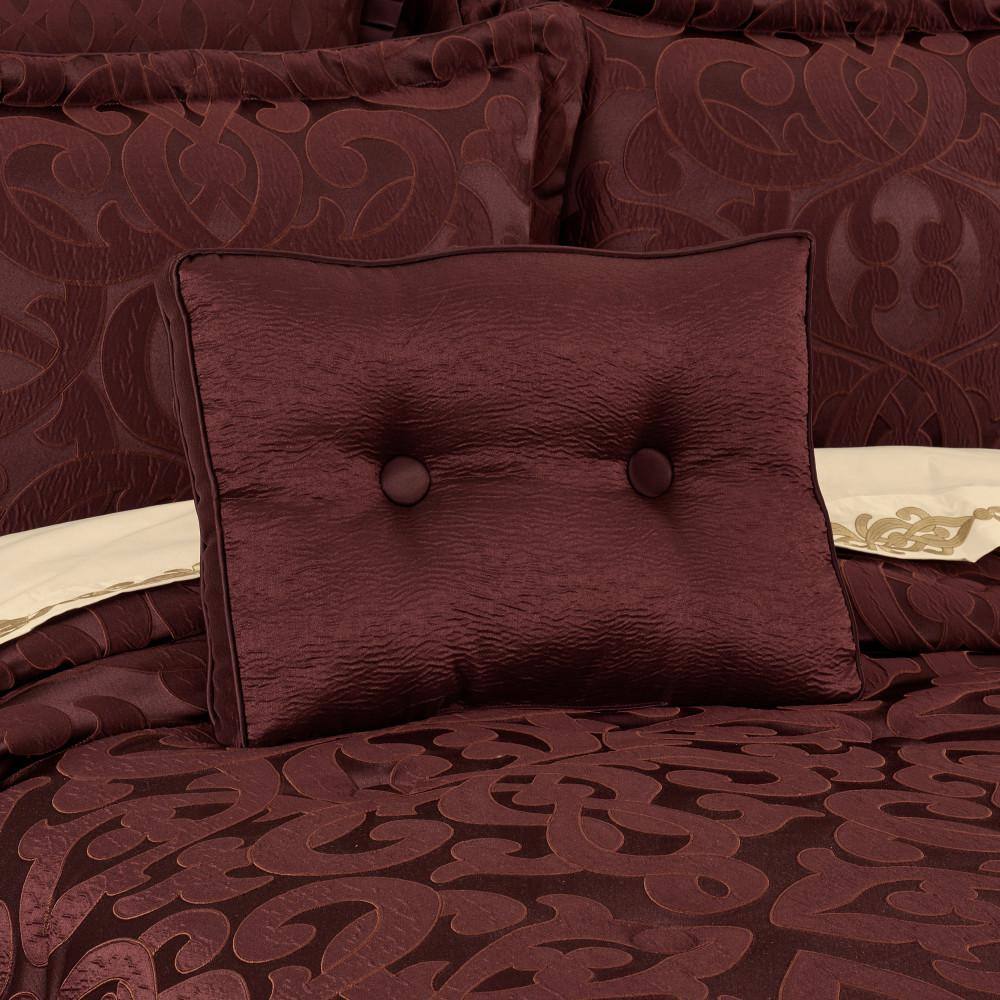 Maroon Satin Rectangular Decorative Throw Pillow with Buttons