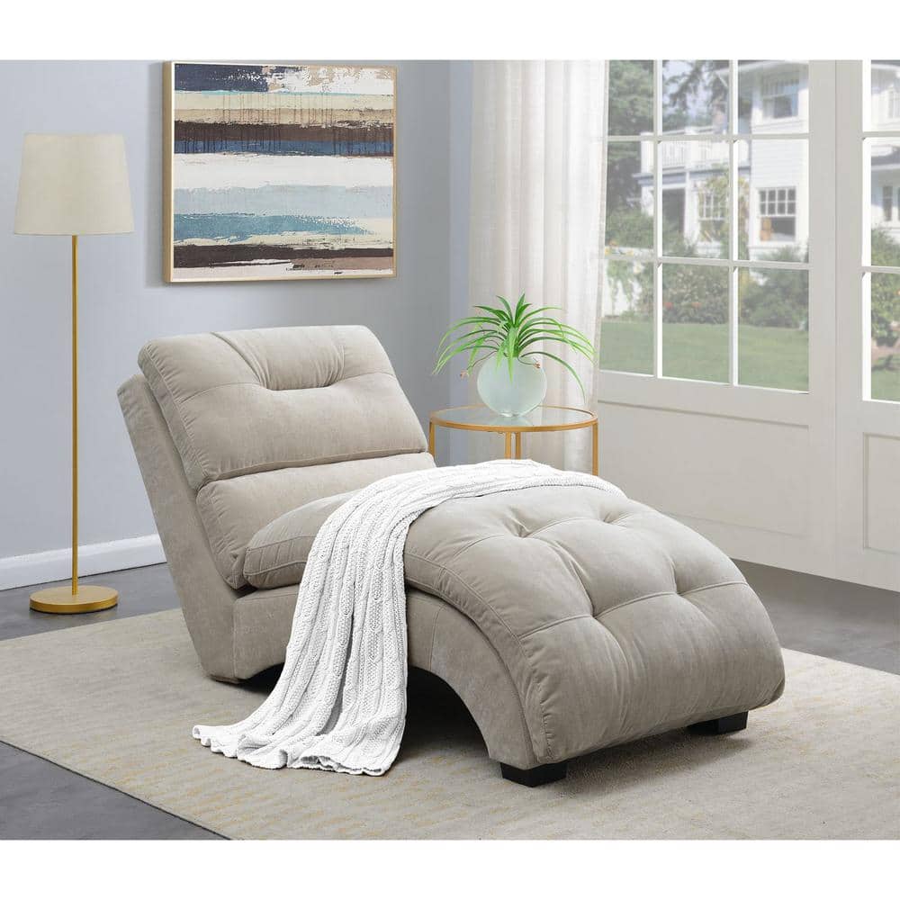 Beige Microfiber Square Tufted Chaise Lounge